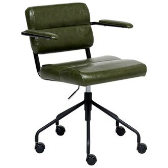 Beliani Silla De Oficina Tradicional De Piel Sint&eacute;tica Giratoria Y Ajustable Con Reposabrazos Verde Oscuro Candor
