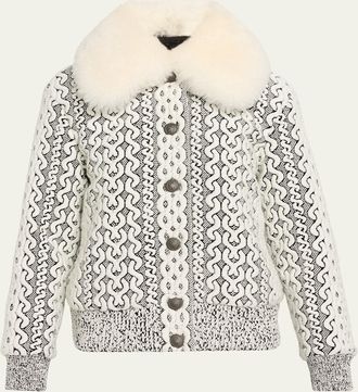 Moncler Beille Bomber Jacket with Detachable Shearling Collar