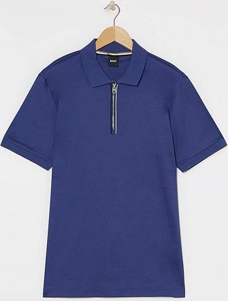 HUGO BOSS Short Sleeve Zip Neck Navy Polo