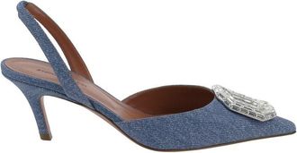 Amina Muaddi Blue Nubuc Leather Mid Heel Womens Pumps
