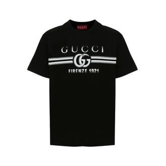 Gucci GG T-shirt van katoen met logoprint - Heren - Tops - Zwart - Maat: L Katoen