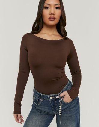 Tally Weijl Langarmbody TALLY WEIJL SBOPABOTIC, Damen, Gr. L, N-Gr, rocky road, Jersey, Obermaterial: 93% Polyamid, 7% Elasthan, figurbetont, Rundhals, Bodys Lang