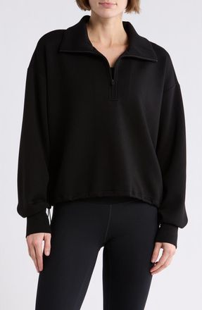 Zella Whisper Knit Half Zip Sweatshirt in Black at Nordstrom Rack, Size X-Small