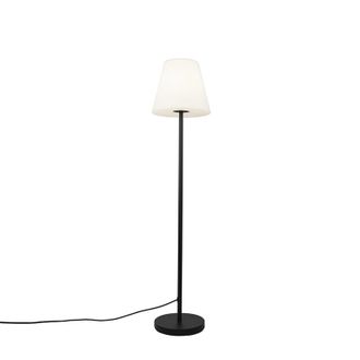 QAZQA Qazqa Dise&ntilde;o L&aacute;mpara De Pie De Exterior Negra Con Pantalla Blanca 35 Cm Ip65 - Virginia Acero /pl&aacute;stico /aluminio Alargada Adecuado Para Led Max. 1 X 