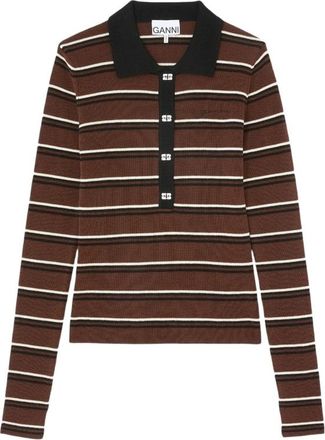 Ganni Striped Button-embellished Polo Shirt