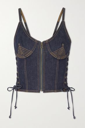 Jean Paul Gaultier Top Bustier In Denim Con Impunture E Lacci - Blu