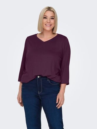Only Carmakoma 3/4-Arm-Shirt ONLY CARMAKOMA CARCARLINNE V-NECK 3/4 TOP JRS BF, Damen, Gr. S, winetasting, Jersey, Obermaterial: 65% Polyester, 35% Viskose, unifarben