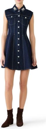 Steve Madden Carmelia Faux Pearl & Rhinestone Detail Denim Minidress in Bijou Blue at Nordstrom, Size 14
