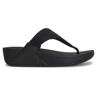 FitFlop Lulu Shimmerlux Toe Post Synthetic Womens Casual Sandals - All Black - Size:UK 6.5