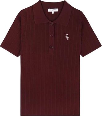 Sporty & Rich SRC Ribbed Polo - Dames - Polos - Rood - M - Nylon - Tops