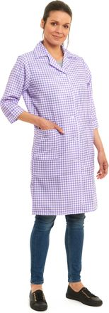Generic Norma Ladies 3/4 Sleeve Button Fastening Overall - Gingham Pattern (Lilac, WX 12-14)