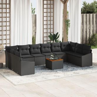 vidaXL Conjunto De Sof&aacute; De Jard&iacute;n 11 Pcs Negro Vidaxl