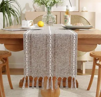 OEM Camino De Mesa Tejido A Mano Con Borlas, Mantel Caqui De 140x33 Cm, Mantel Moderno Y Sencillo, Mantel Largo De Algod&oacute;n Y Lino