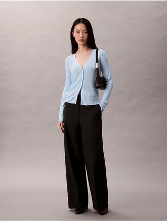 Calvin Klein Jeans Calvin Klein Womens Smooth Cotton Variegated Rib Sweater Cardigan - Blue - XS