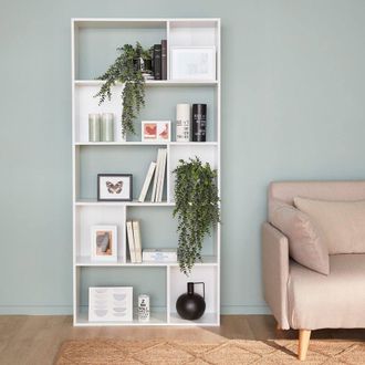 Sweeek 5-shelf Bookcase With 10 Compartments in White