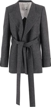 SA SU PHI Gray Belted Herringbone Wool Jacket