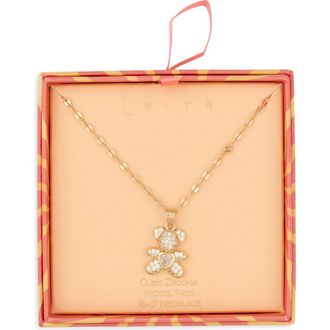 Leith Pav&eacute; Cubic Zirconia Teddy Bear Pendant Necklace in Clear- Gold at Nordstrom Rack