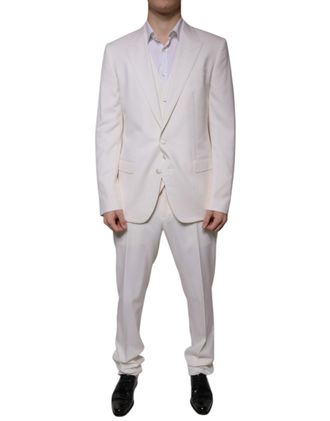 Dolce & Gabbana Mens White Wool Silk 3 Piece Slimfit Formal Suit Virgin