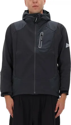 And Wander Black Nylon Panel Hooded Jacket