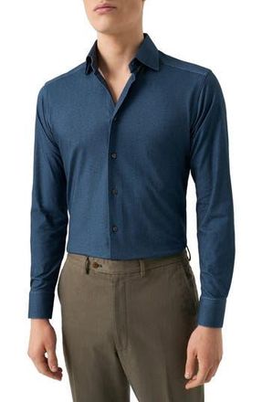 Eton Slim Fit 4Flex Fit Stretch Jersey Dress Shirt in Navy at Nordstrom Rack, Size 16