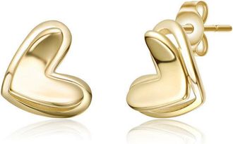 Rachel Glauber 14K Gold Plated Double Heart Design Stud Earrings