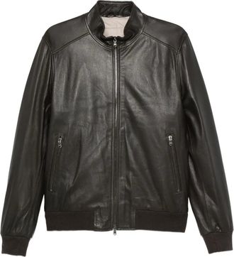 Barba zip-fastening leather coat - Brown