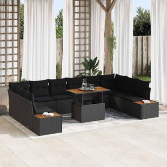 vidaXL Conjunto De Sof&aacute; De Jard&iacute;n 11 Pcs Negro Polirat&aacute;n Vidaxl
