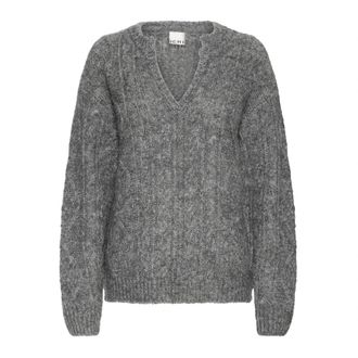 Ichi V-hals Truien - Dames - V-hals truien - Grijs - XS - Leer - Truien & Vesten
