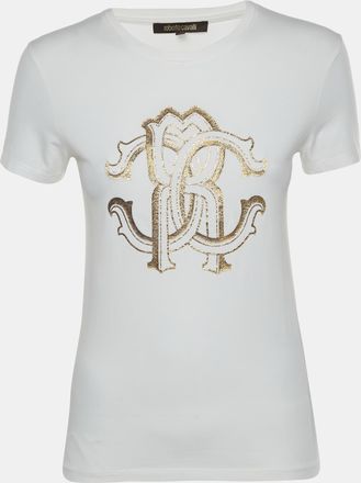Roberto Cavalli White Logo Graphic Jersey Knit T-Shirt