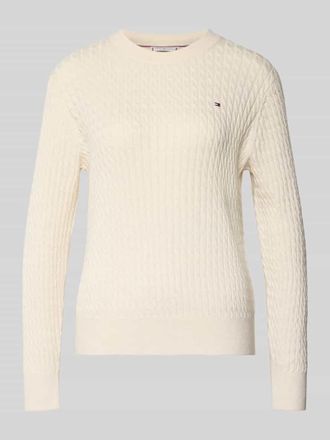 Tommy Hilfiger Regular Fit Pullover mit Zopfmuster in Ecru, Gr&ouml;&szlig;e L