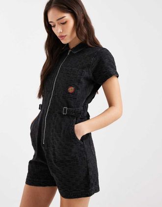 Santa Cruz Line Up - Tuta corta multitasche lavaggio nero a quadri