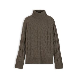 Tommy Hilfiger Su&eacute;ter de lana con trenzas y cuello vuelto - Knitwear - Mujer - Gris - M
