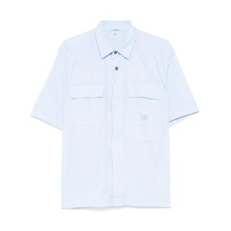 C.P. Company Short Sleeve Shirts, male, Blue, Size: L Ripstop Cotton Short Sleeve Shirt