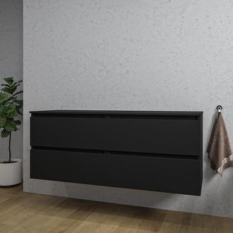 Saniclass Chaci Badkameronderkast - 140x46x55cm - 4 lades - greeploos - mat zwart