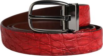 Dolce & Gabbana Men Red Exotic Leather Metal Buckle Belt Caiman