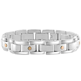 Pompeii3 Mens Polished Steel Two Tone Gold Screwed 12mm Link 8.5 Bracelet