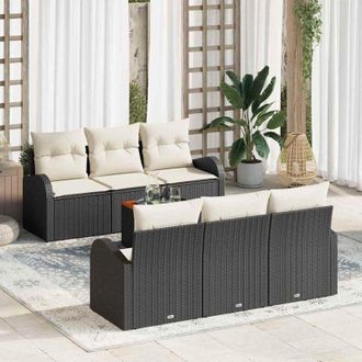 vidaXL Conjunto De Sof&aacute; De Jard&iacute;n 7 Pcs Negro Polirat&aacute;n Vidaxl