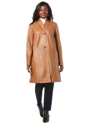 Jessica London Leather Swing Coat in Cognac at Nordstrom, Size 32