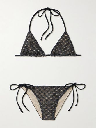 Missoni Bikini A Triangolo In Maglia Crochet Metallizzata - Marrone