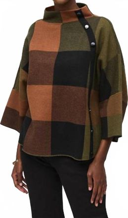 Joseph Ribkoff Plaid Jacquard Sweater Knit Top In Mocha