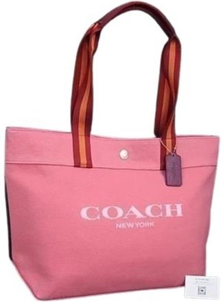 Coach Pink Red Color Canvas Leather Handbag Shoulder Bag Tote Bag (Pre-Owned)