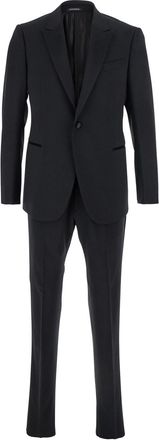 Emporio Armani Black Single-breasted Suit With Peak Revers In Wool Stretch Man