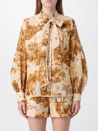 Zimmermann Camicia in ramie stampato con maniche a palloncino e collo a fusciacca
