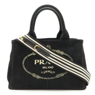 Prada Pre-owned Tote Bags, female, Black, Size: ONE SIZE Pre-owned Canapa Canvas Tote Bag 1Bg439