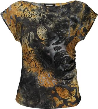 Desigual Top de punto estampado - Blouses & Shirts - Mujer - Negro - XL