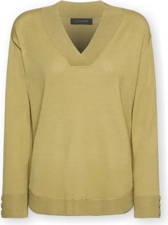 Elena Miro Gemengde viscose V-hals top - Dames - V-hals truien - Groen - XL - Polyester - Truien & Vesten