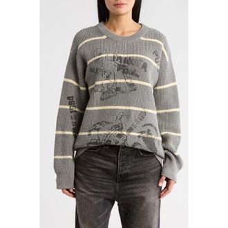 R13 Oversize Stripe Graphic Sweater in Heather Grey at Nordstrom Rack, Size Xx-Small