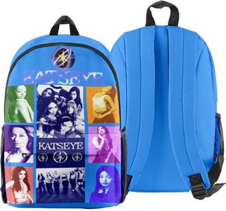 Generic KATSEYE 2025 Merch Backpack Unisex Oxford Backpack with Front Zipper Pocket and Side Mesh Holders (Blue)