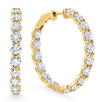 Pompeii3 7Ct TW Round Diamond Inside Outside Hoops Vault Lock 14k Yellow Gold Lab Grown Size: 1 Tall