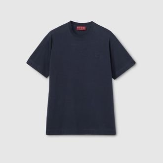 Gucci Cotton Jersey T-shirt With Embroidery, Size XXXL, Blue, Ready-to-wear
